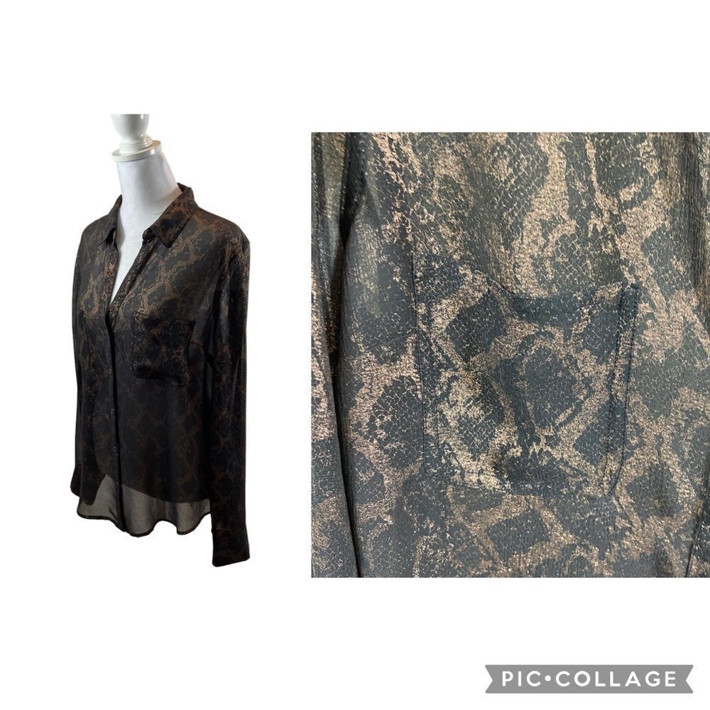 Ladies Rock & Republic brand Sheer Copper and Black‎ Snakeprint Blouse Medium
